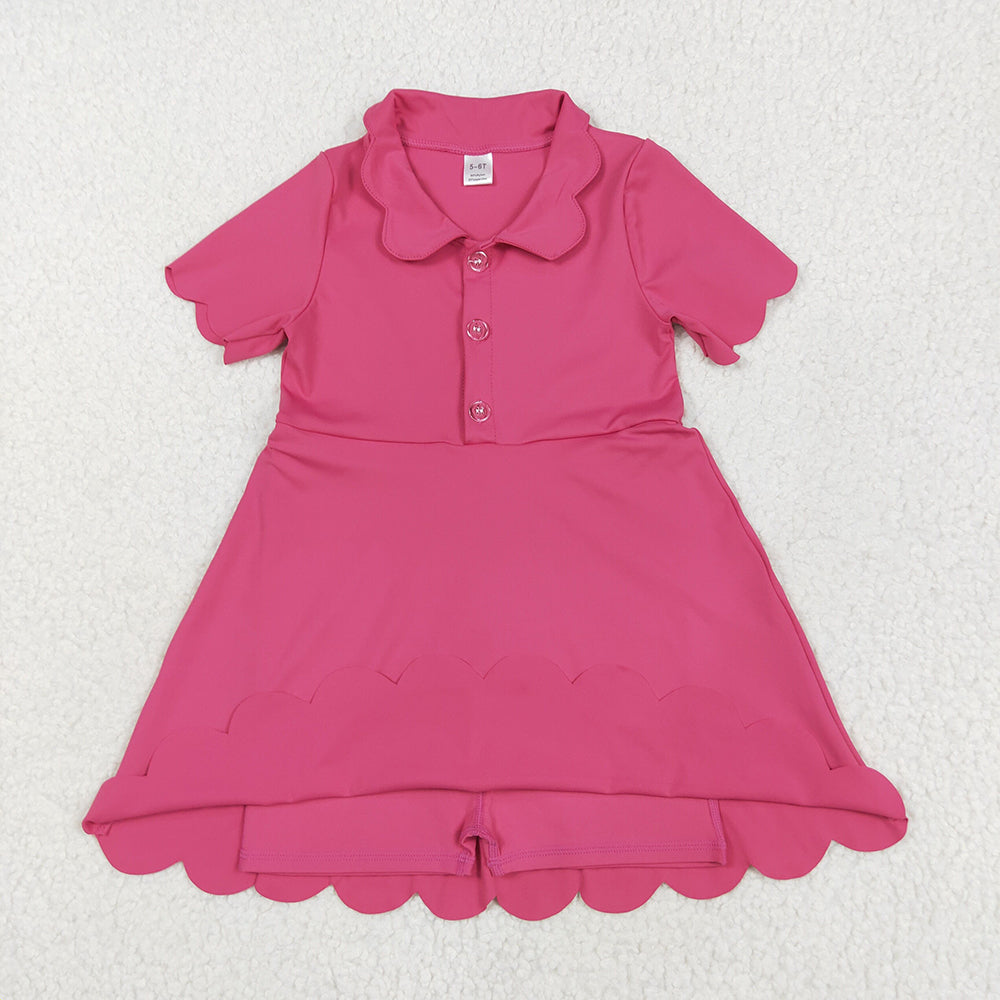 Sibling 3 Colors Baby Girls Short Sleeves Scallop Yoga Knee Length Dresses