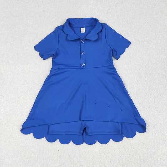 GSD2475 toddler girl clothes royal blue scallop athletic summer yoga dresses