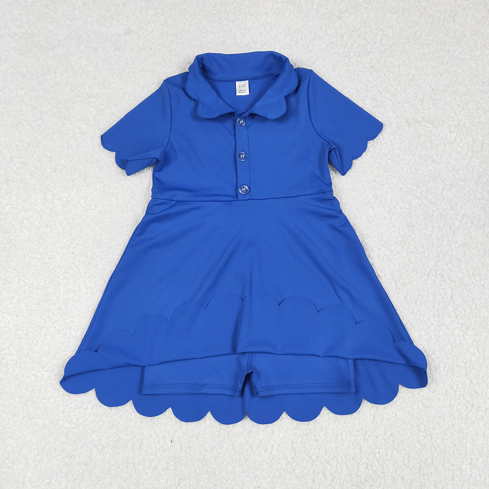 Sibling 3 Colors Baby Girls Short Sleeves Scallop Yoga Knee Length Dresses