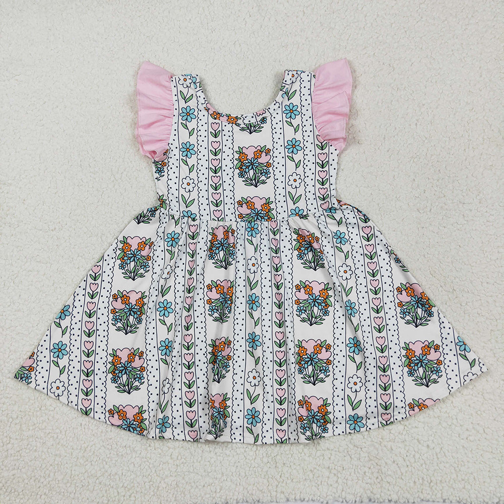GSD2527 Baby girls green flowers twirl knee length dresses