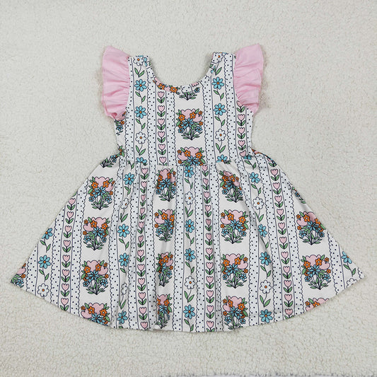 GSD2527 Baby girls green flowers twirl knee length dresses