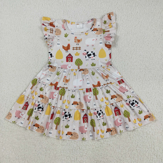 GSD2595 Baby Girls Flutter Sleeve House Chicks Farm Knee Length Dresses