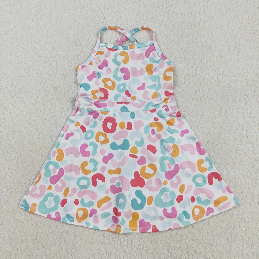 GSD2645 toddler girl clothes Colorful Leopard athletic Tennis yoga dresses