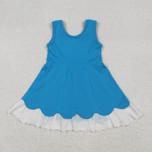 GSD2680 Baby Girls Blue Sleeveless Lace Ruffle Shorts Yoga Active Knee Length Dresses