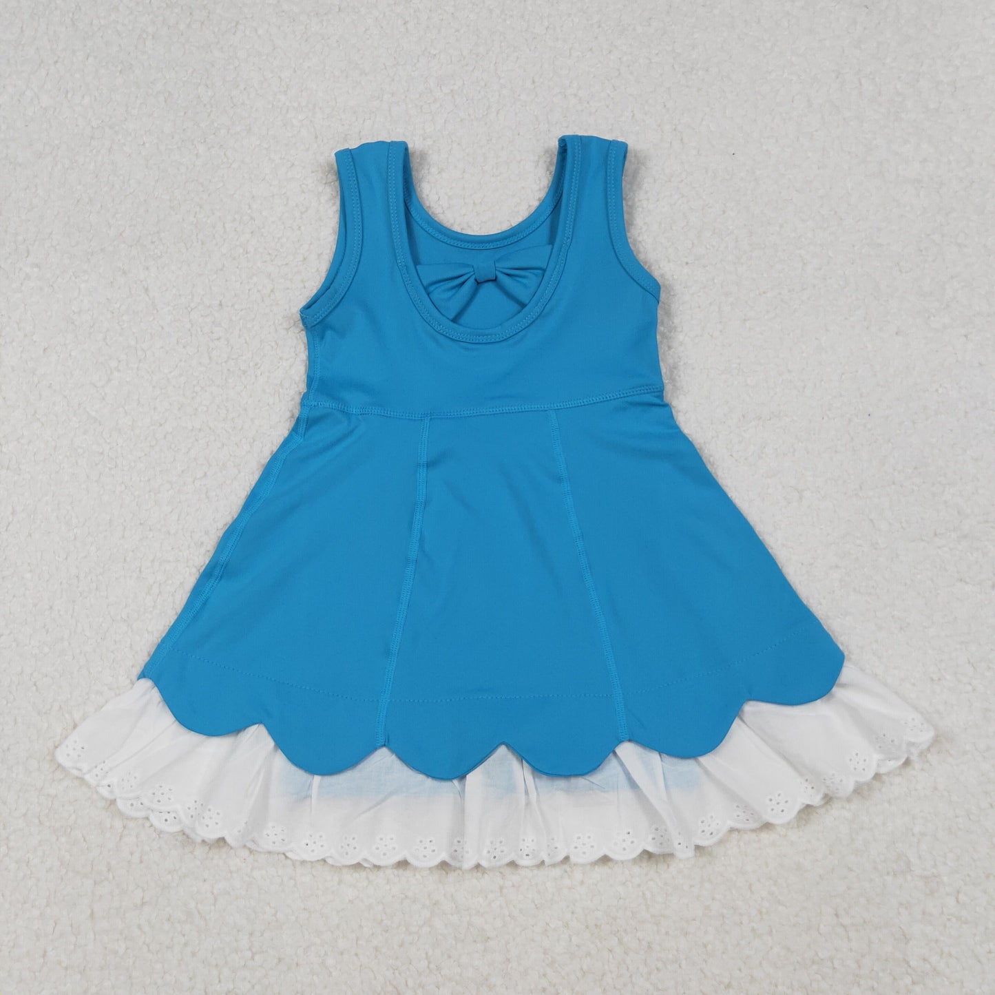 GSD2680 Baby Girls Blue Sleeveless Lace Ruffle Shorts Yoga Active Knee Length Dresses