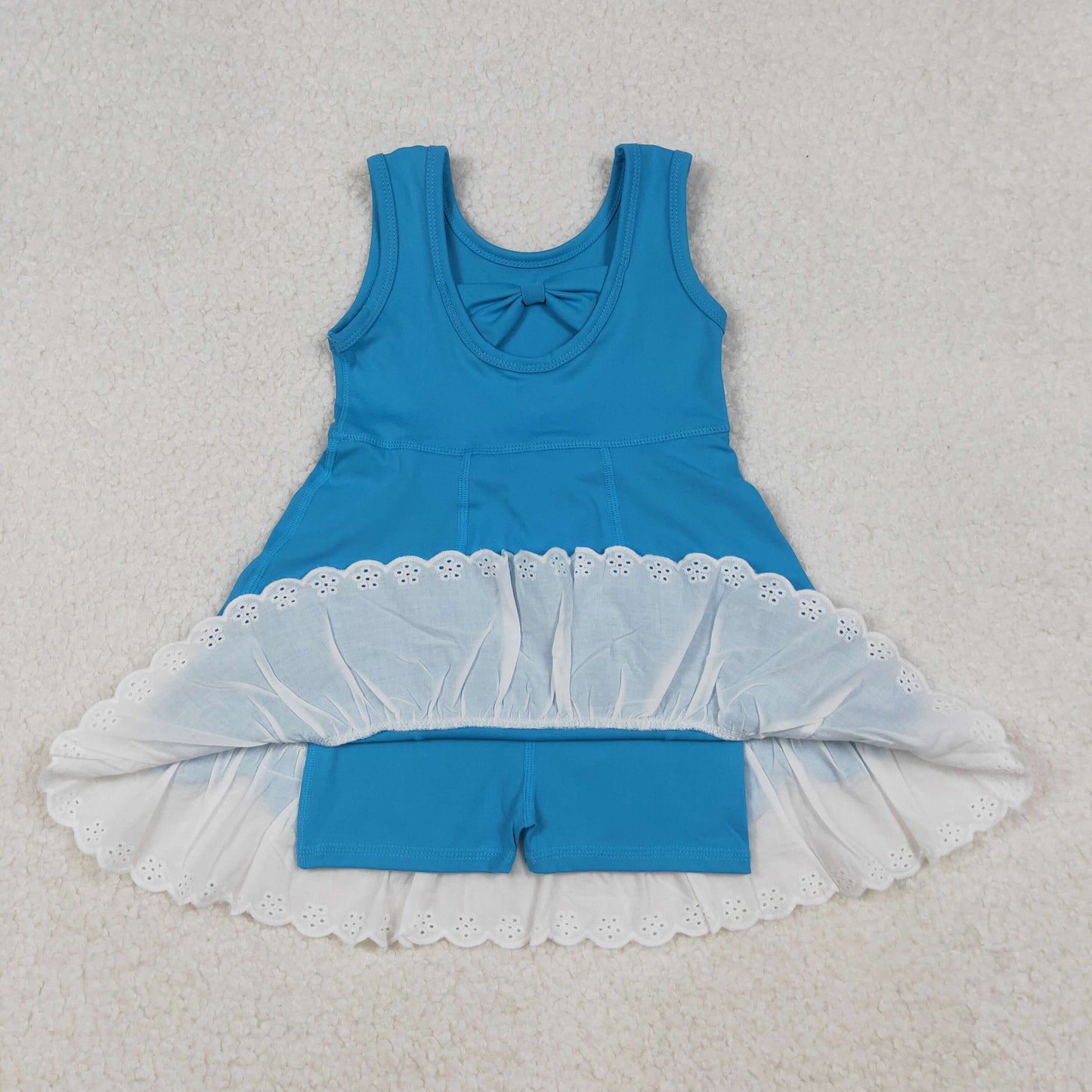 GSD2680 Baby Girls Blue Sleeveless Lace Ruffle Shorts Yoga Active Knee Length Dresses