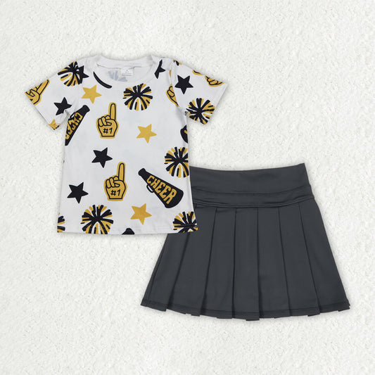 GSD2714 Black Cheer Top Yoga Skorts Shorts Boutique Outfits Sets