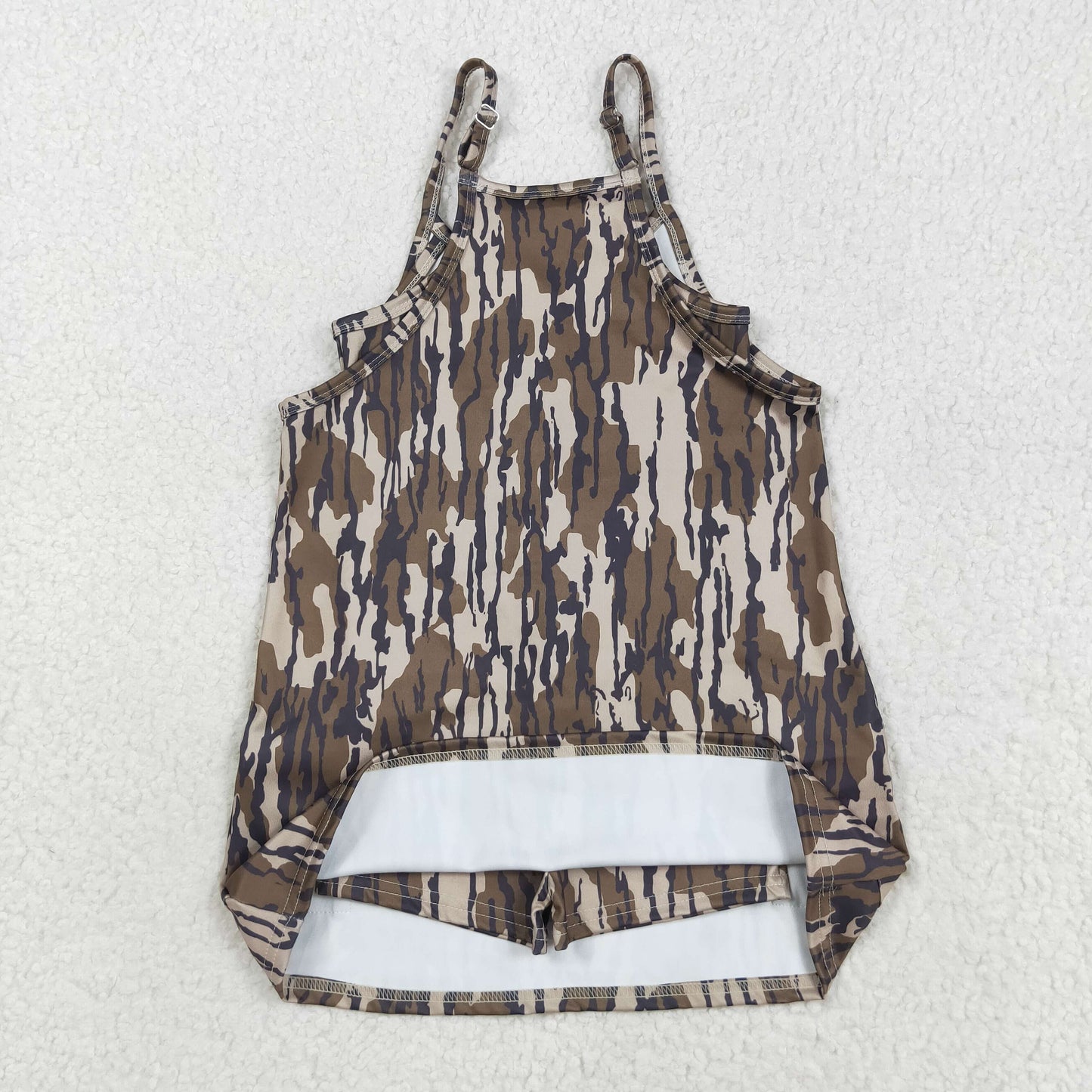 GSD2720 Baby Girls Straps Olive Camo Jumpsuits Inside Athletic Tennis Yoga Dresses