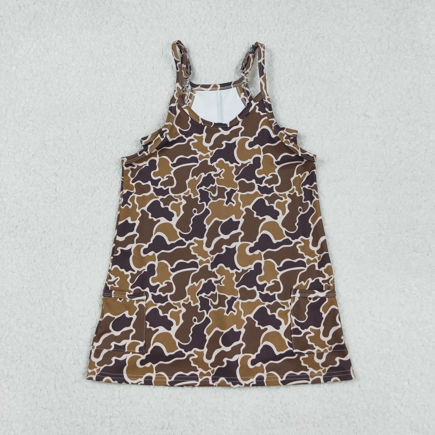 GSD2722 Baby Girls Straps Dark Khaki Camo Jumpsuits Inside Athletic Tennis Yoga Dresses