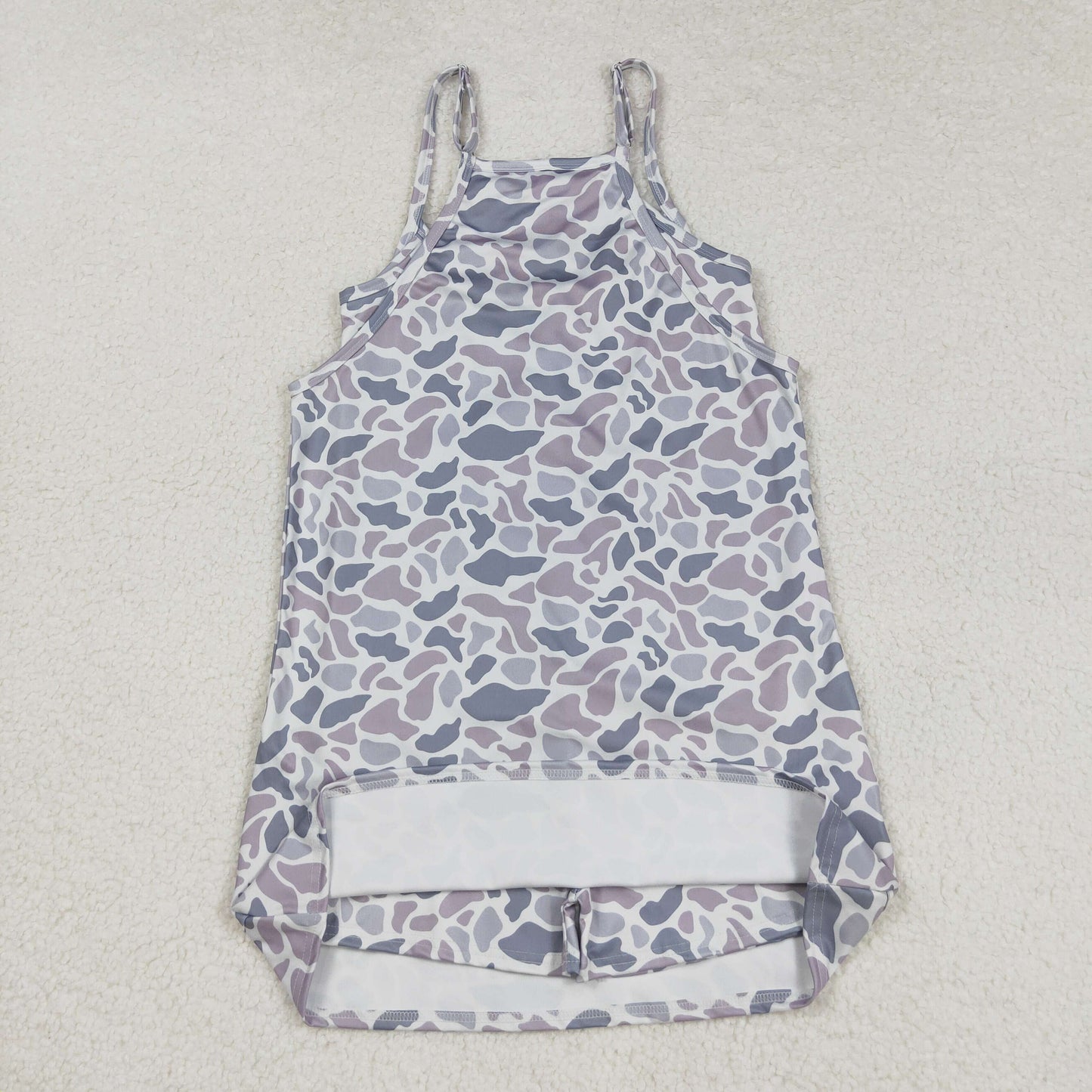 GSD2733 Adult Women Strap Grey Camo Pockets Shorts Yoga Active Knee Length Dresses