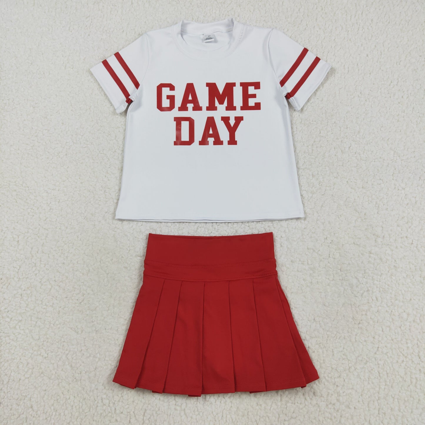 GSD2742 Baby Girls Red Game Day Top Pleated Skirt Shorts Yoga Active Team Clothes Sets