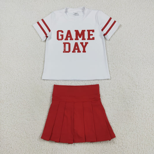 GSD2742 Baby Girls Red Game Day Top Pleated Skirt Shorts Yoga Active Team Clothes Sets