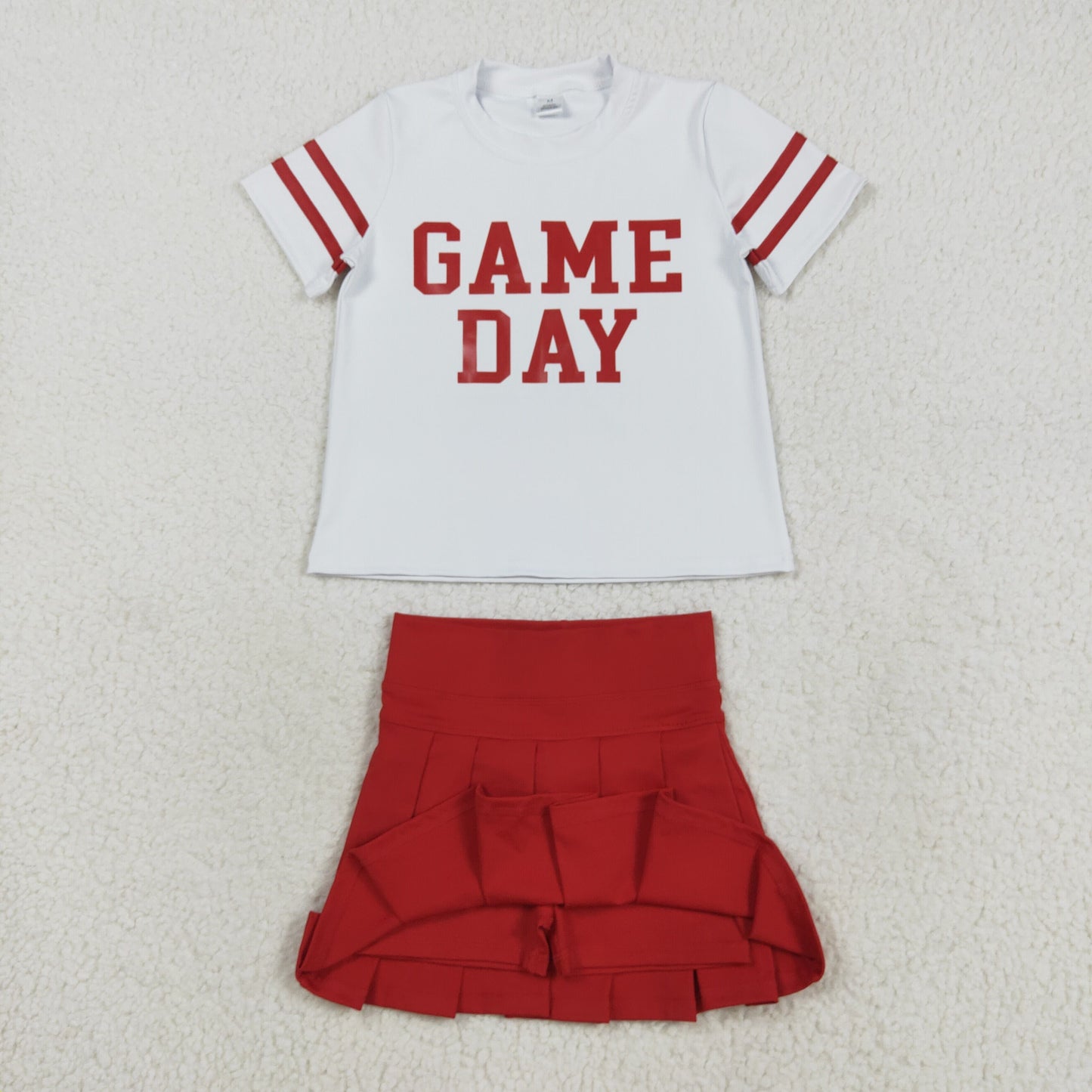 GSD2742 Baby Girls Red Game Day Top Pleated Skirt Shorts Yoga Active Team Clothes Sets