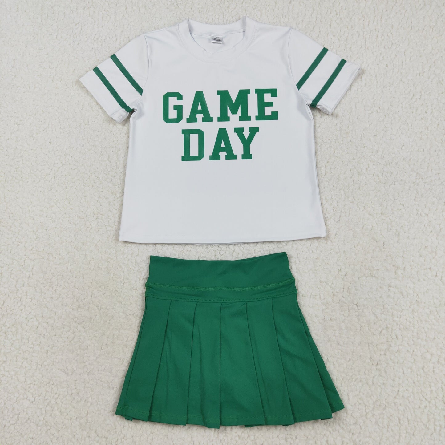GSD2743 Baby Girls Green Game Day Top Pleated Skirt Shorts Yoga Active Team Clothes Sets
