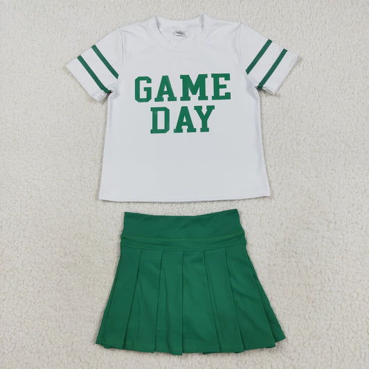 GSD2743 Baby Girls Green Game Day Top Pleated Skirt Shorts Yoga Active Team Clothes Sets