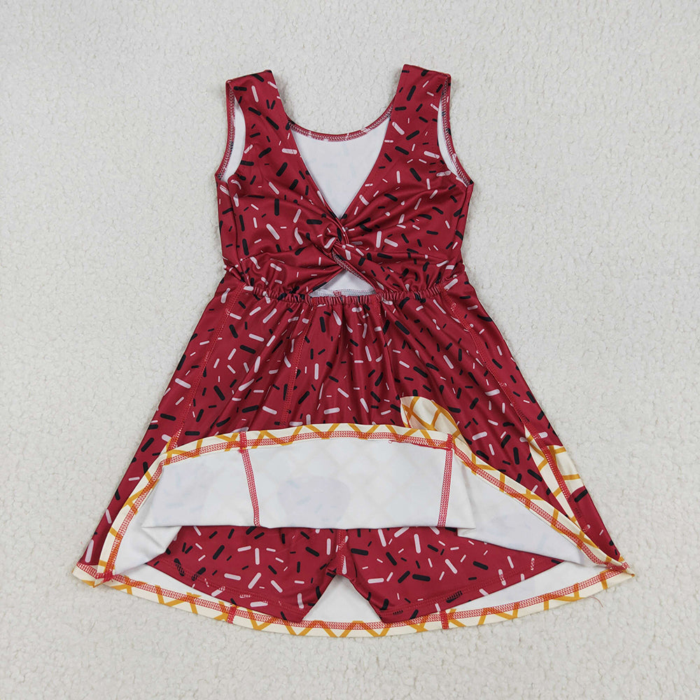 GSD2749 toddler girl clothes Wine Red team drips sprinkles athletic summer yoga dresses