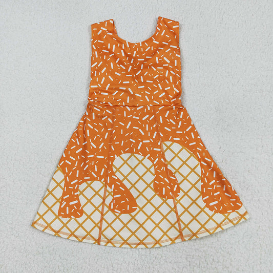 GSD2750 toddler girl clothes Orange team drips sprinkles athletic summer yoga dresses