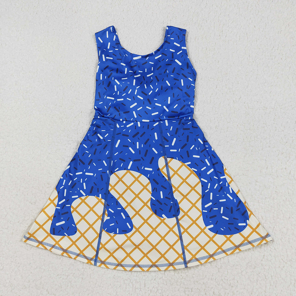 GSD2751 toddler girl clothes blue team drips sprinkles athletic summer yoga dresses