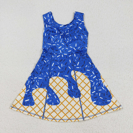 GSD2751 toddler girl clothes blue team drips sprinkles athletic summer yoga dresses