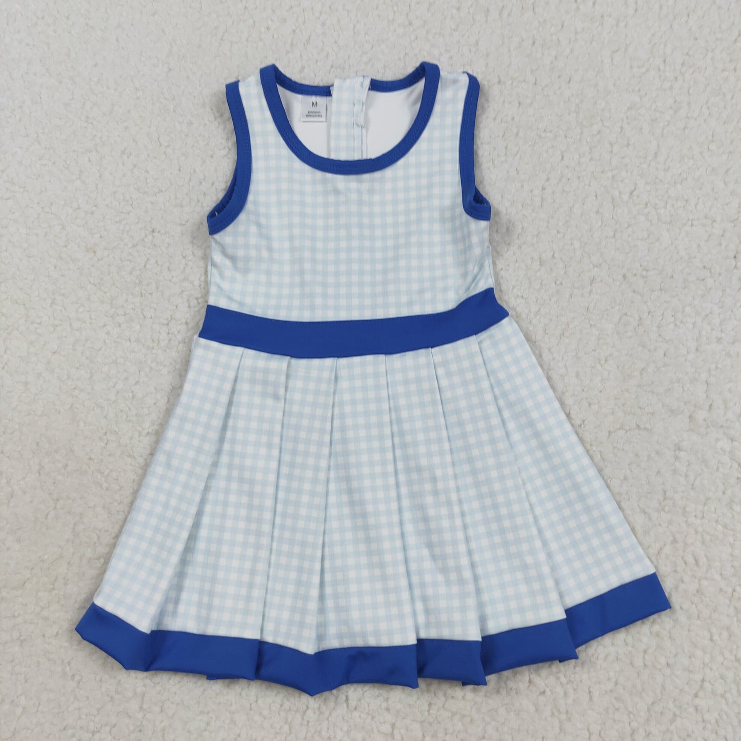 GSD2759 Baby Girls Blue Checked Back Zipper Shorts Yoga Active Knee Length Dresses