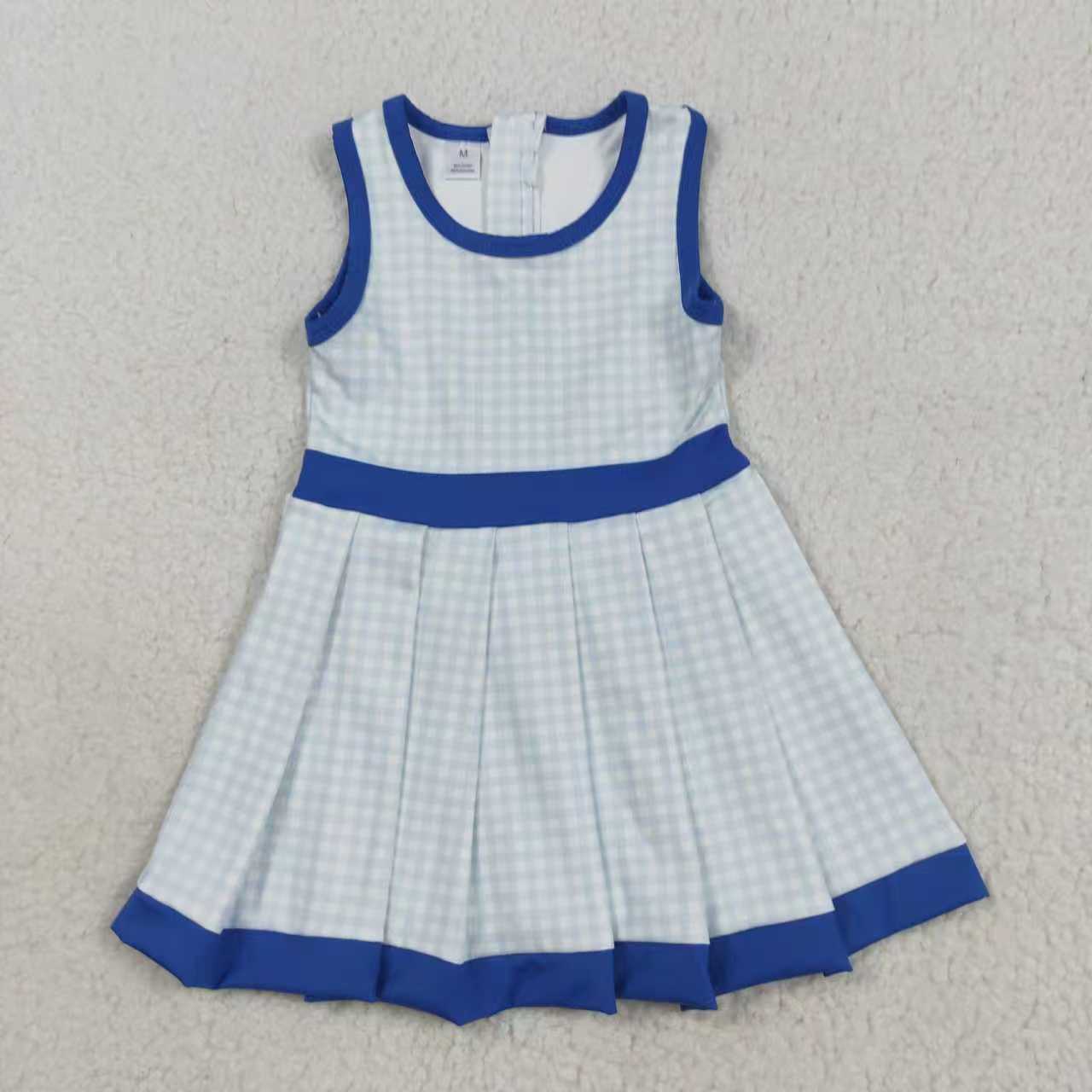 Sibling 3 Colors Baby Girls Plaid Sleeveless Ruffle Short Yoga Knee Length Dresses