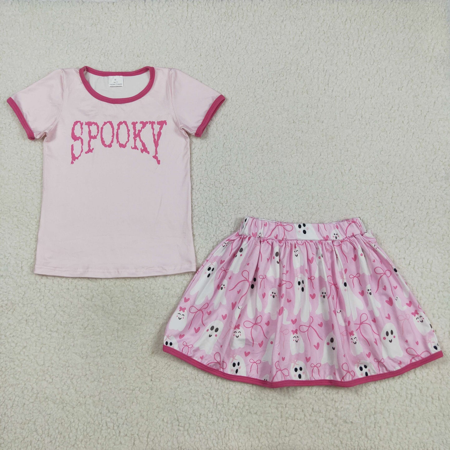 GSD2776 Baby Girls Pink Spooky Top Bows Ghosts Skirt Shorts Halloween Clothes Sets