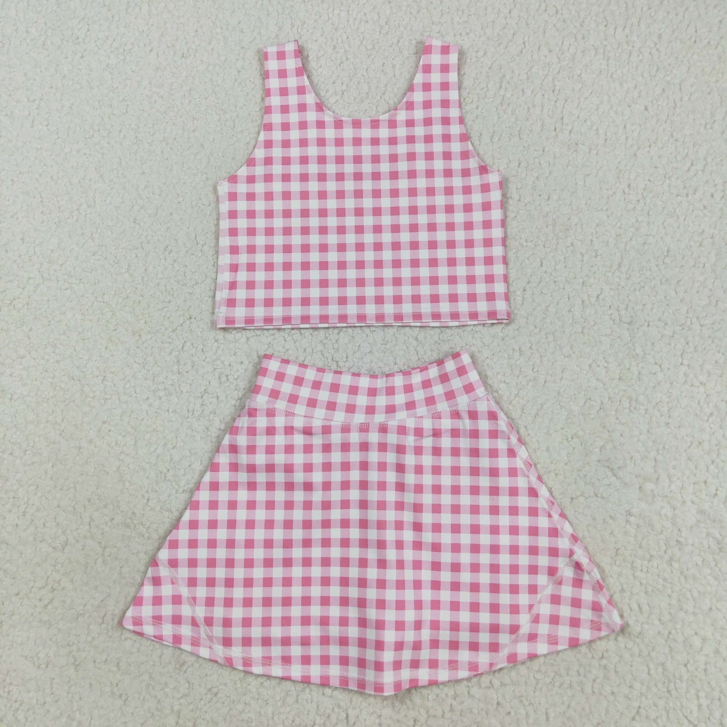 Sibling Baby Girls Sleeveless Stripe Checked Leopard Vest Top Yoga Athletic Skorts Sets