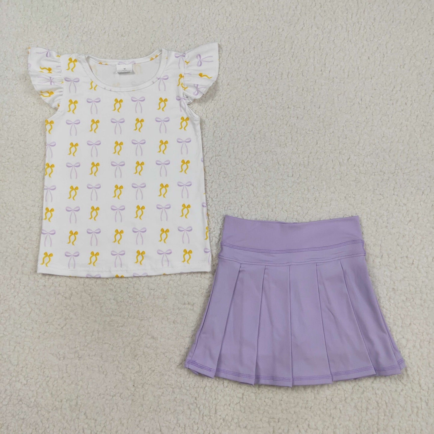 GSD2789 Baby Girls Bows Plaid Top Lavender Pleated Skirt Shorts Yoga Active Clothes Sets
