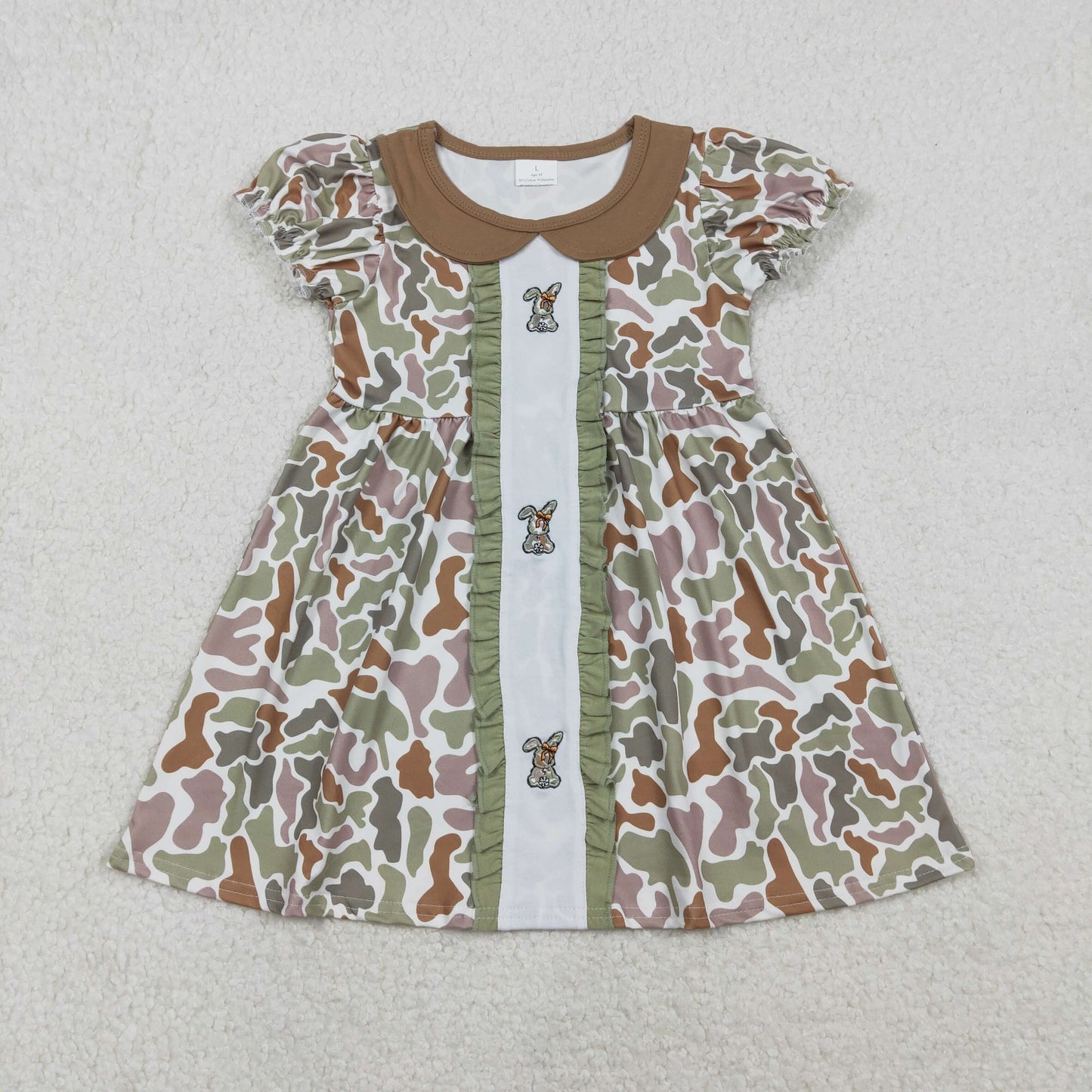 GSD2852 Baby Girls Embroidery Rabbits Southern Camo Easter Knee Length Dresses