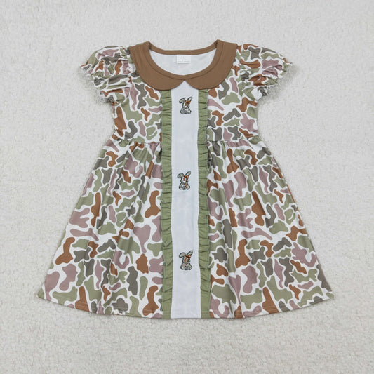 GSD2852 Baby Girls Embroidery Rabbits Southern Camo Easter Knee Length Dresses