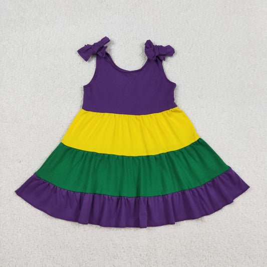 GSD2888 Baby Girls Bows Sleeveless Mardigras Patchwork Knee Length Dresses