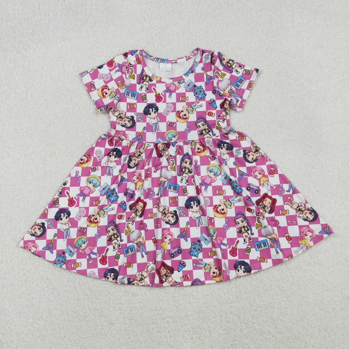 GSD2919 Baby Girls Pink Checked Demon Hunter Knee Length Dresses