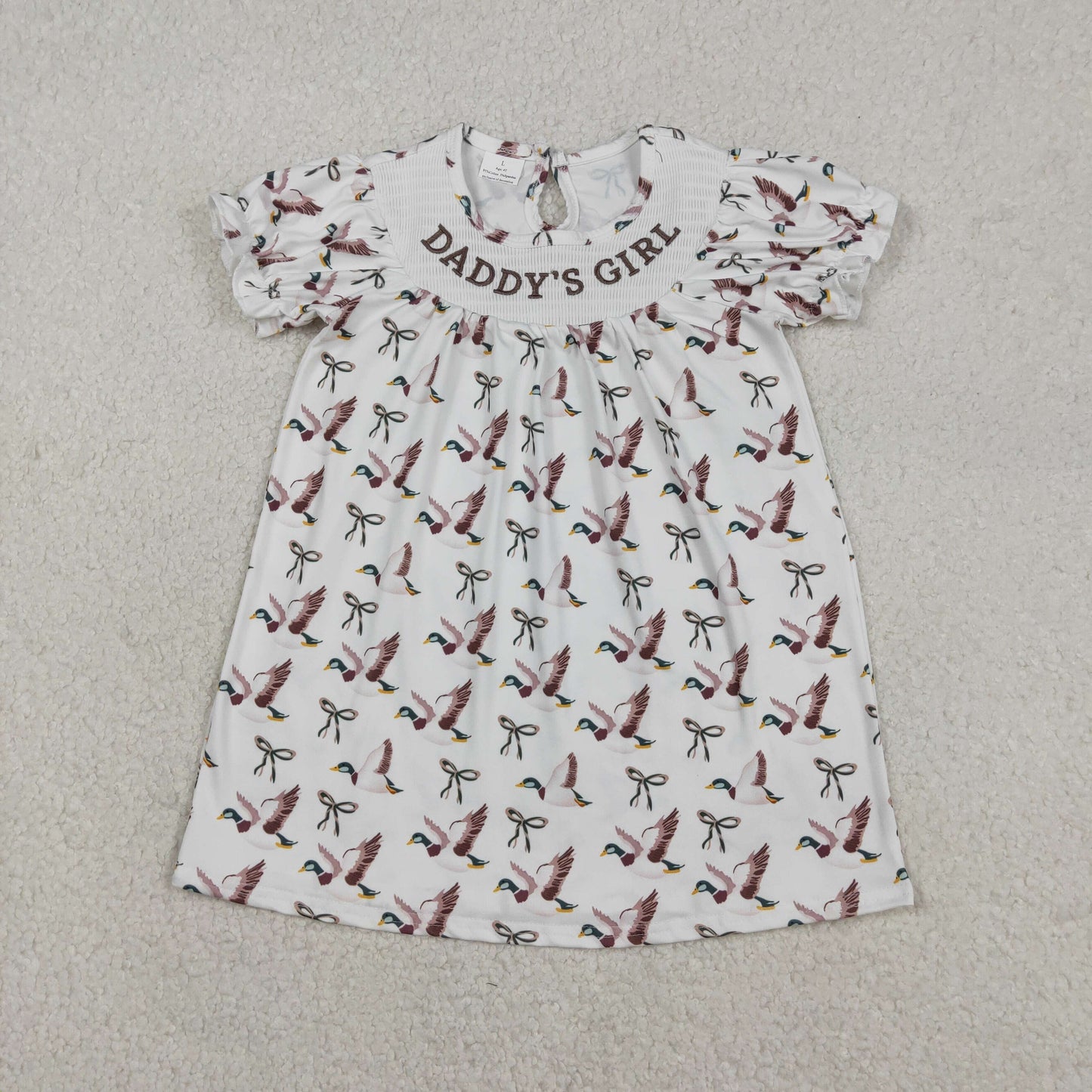 Sibling Smocked Daddy's Girl Baby Girls Bows Ducks Hunting Knee Length Dress Rompers