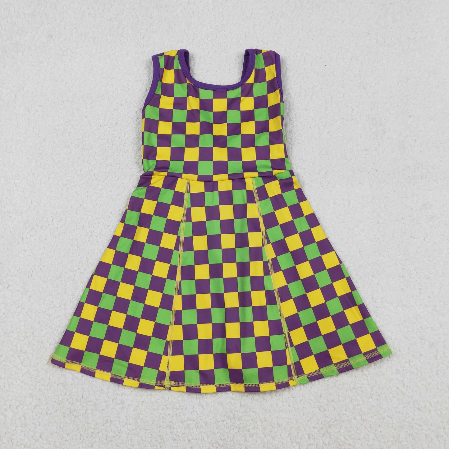GSD2946 Baby Girls Mardigras Checked Yoga Active Skirt Shorts Knee Length Dresses