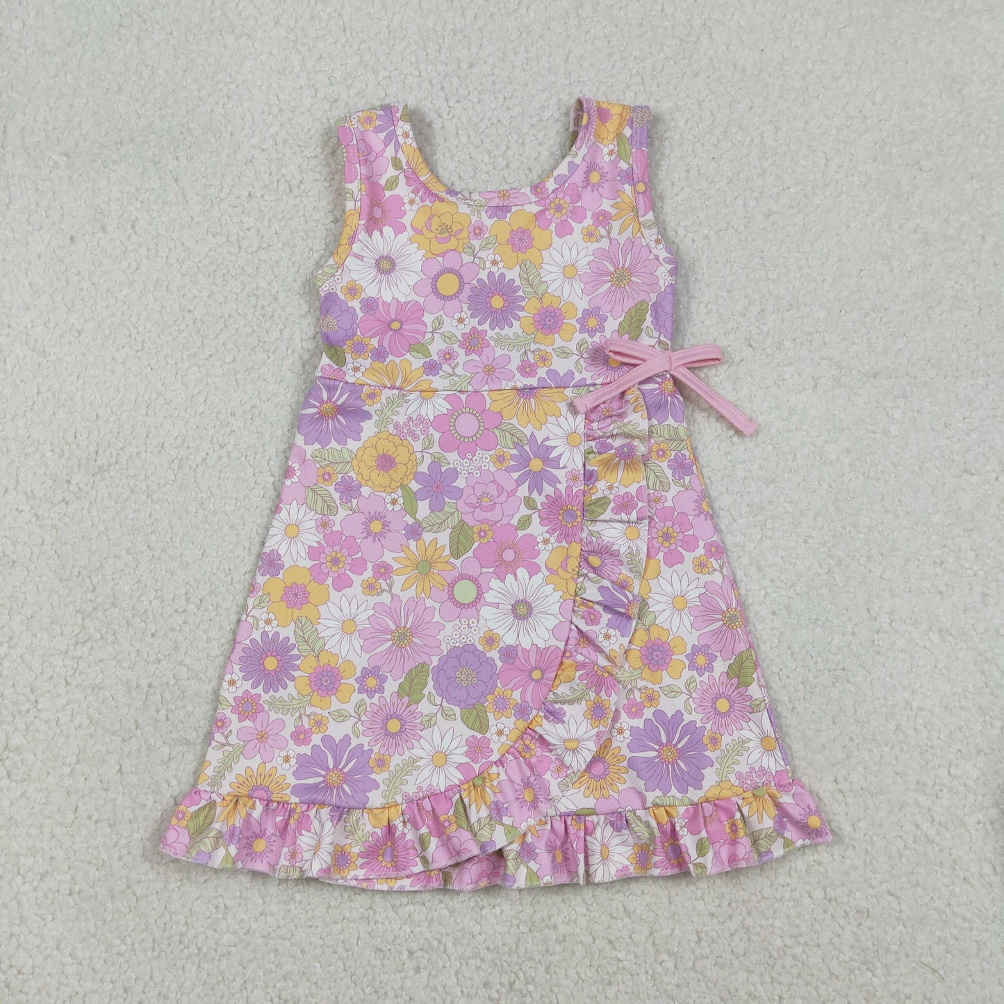 Sibling Baby Girls Sleeveless Rabbits Flowers Yoga Active Shorts Ruffle Knee Length Dresses