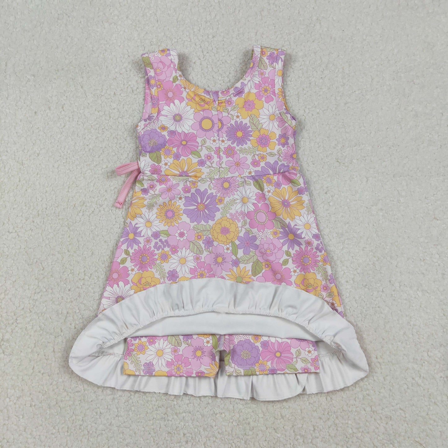 Sibling Baby Girls Sleeveless Rabbits Flowers Yoga Active Shorts Ruffle Knee Length Dresses