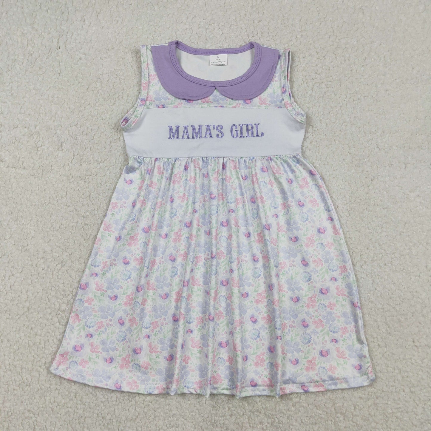GSD3152 Baby Girls Embroidery Mama's Girl Colorful Flowers Collar Knee Length Dresses