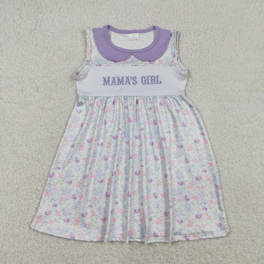 GSD3152 Baby Girls Embroidery Mama's Girl Colorful Flowers Collar Knee Length Dresses