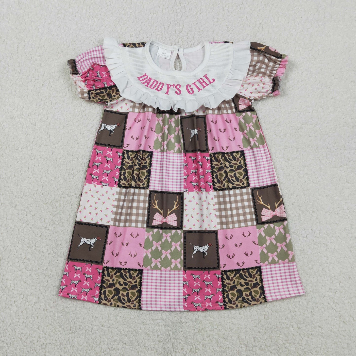 Sibling Smocked Daddy's Girl Bows Deer Checked Hunting Knee Length Dress Ruffle Rompers