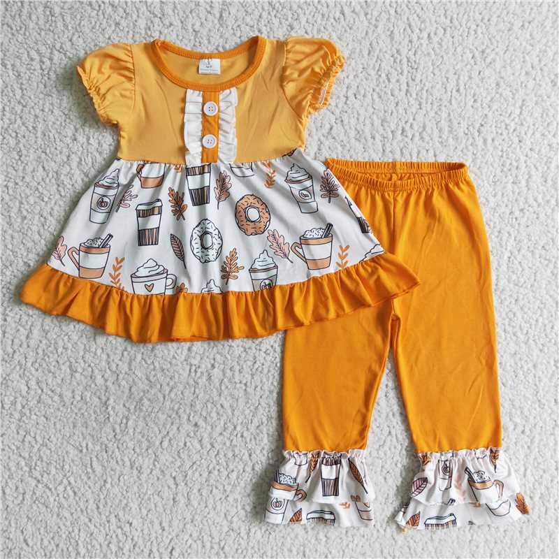 girls pumpkin printed tunic tops leggings sets GSPO0123