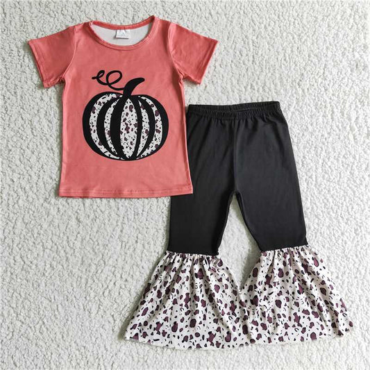 girls red pumpkin tops bell bottoms sets GSPO0190