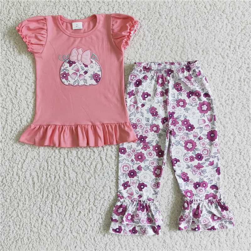 girls floral pumpkin tops bottoms sets GSPO0191