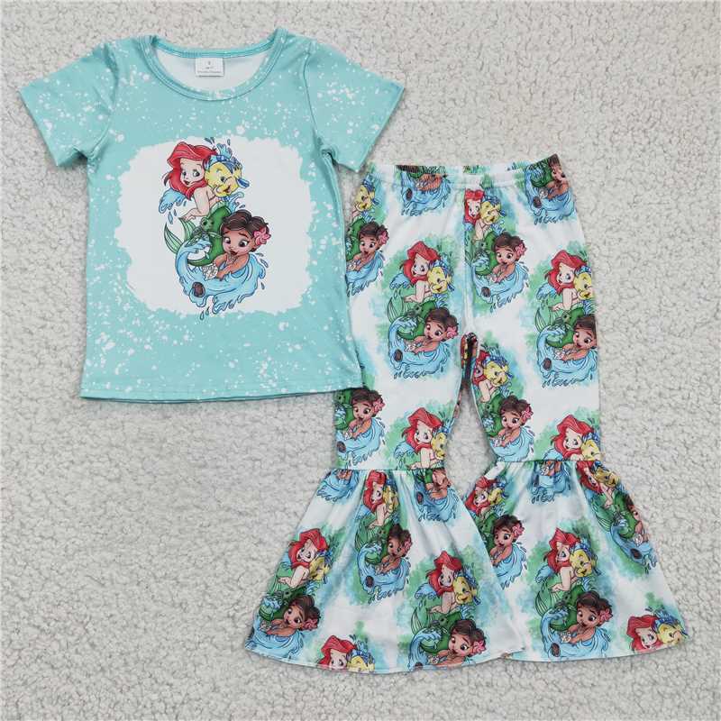 Cartoon mermaid tops Bell Bottoms Set GSPO0393