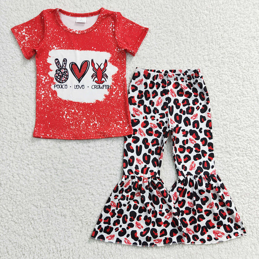 GSPO0432 baby red crawfish leopard girl bell bottom outfits