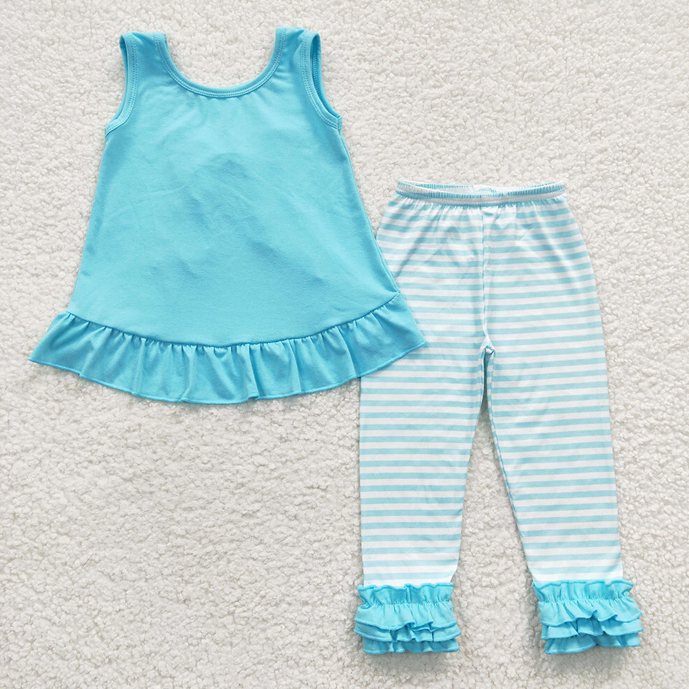 GSPO0504 baby girls aqua back bow tunic icing pants outfits