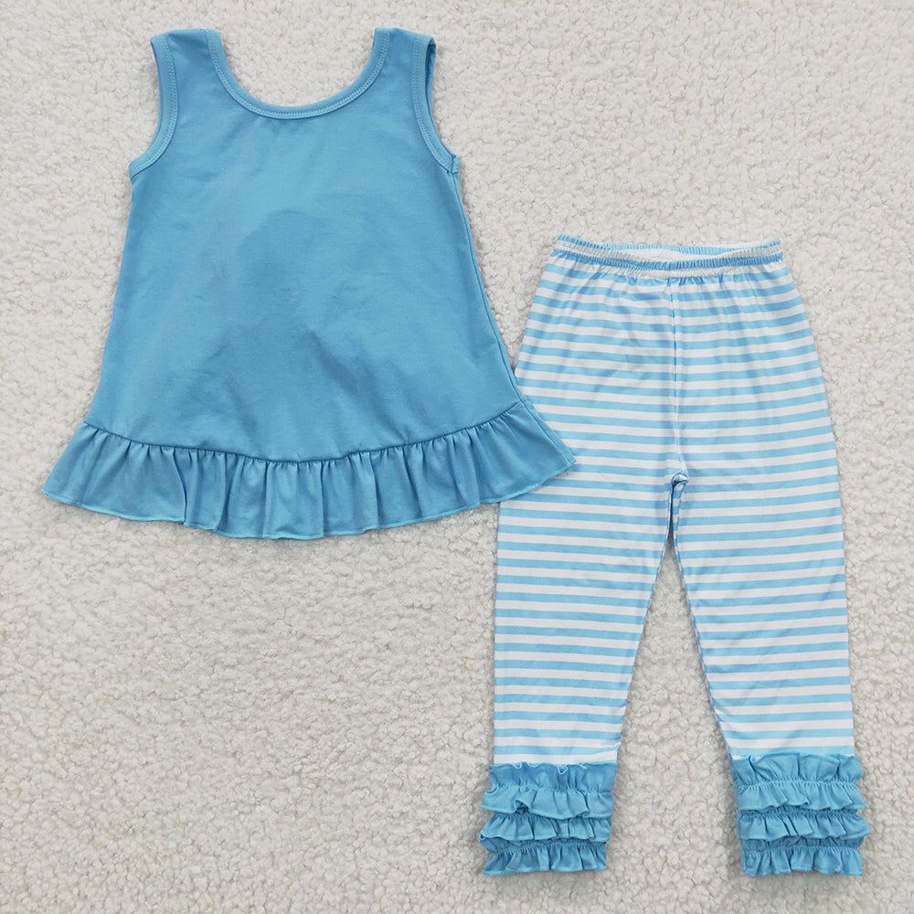 GSPO0505 baby girls teal back bow tunic icing pants outfits