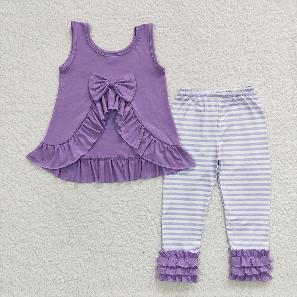 GSPO0506 baby girls purple back bow tunic icing pants outfits