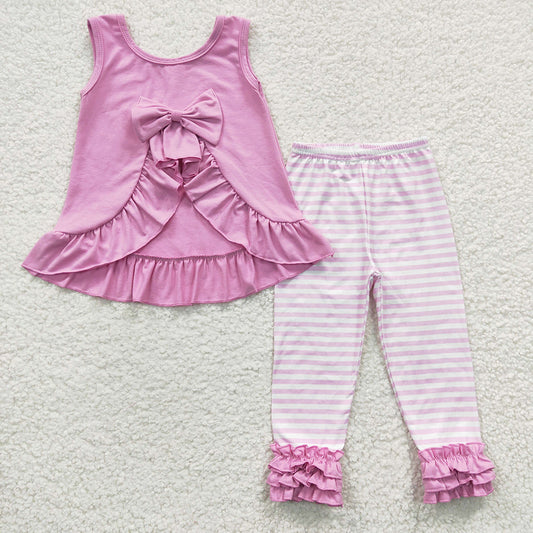 GSPO0507 baby girls pink back bow tunic icing pants outfits