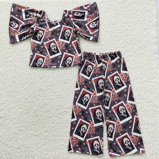 Halloween ghost face skull pattern girl clothes sets GSPO0639