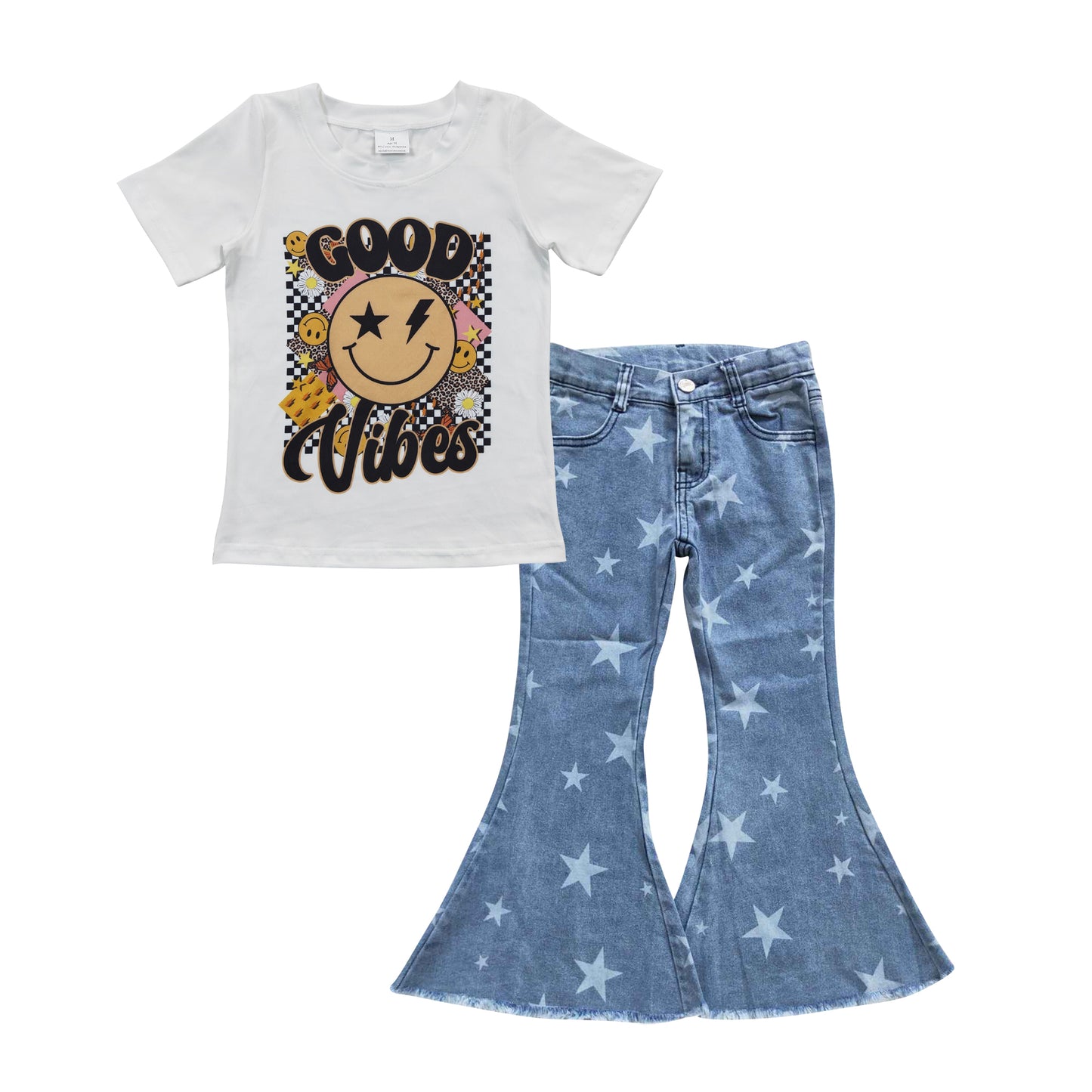 smile face white t-shirts star jeans sets GSPO0691